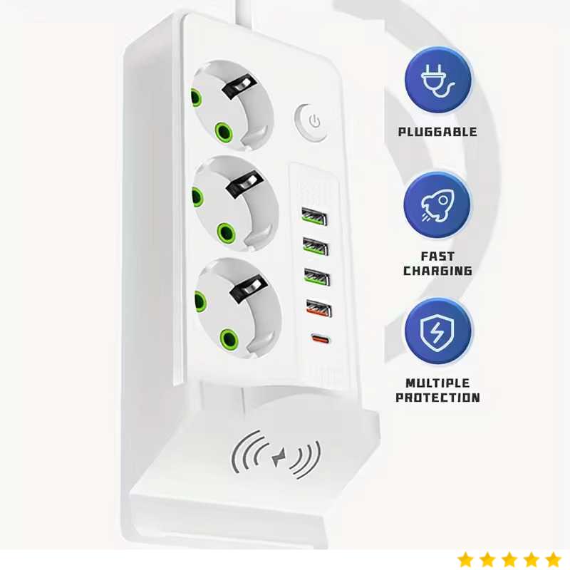 AYANJIN Stop Kontak 3 Lubang USB Type C Wireless Charging 13A 3000W - QL-1080U