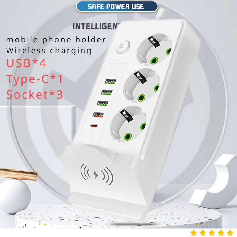 AYANJIN Stop Kontak 3 Lubang USB Type C Wireless Charging 13A 3000W - QL-1080U