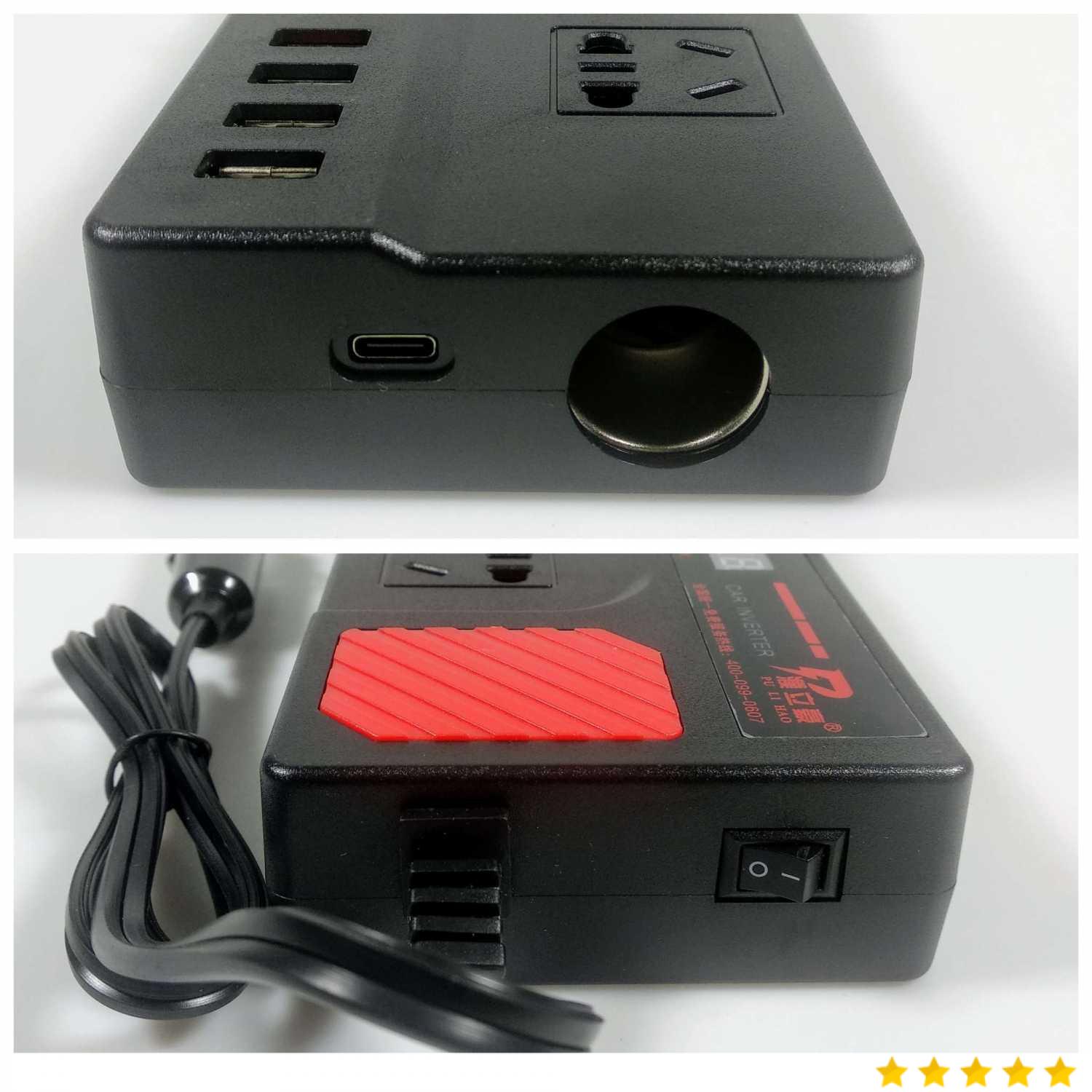 PU LI HAO Car Power Inverter DC 12V/24V to AC 220V 150W 4 USB Port - PLH200