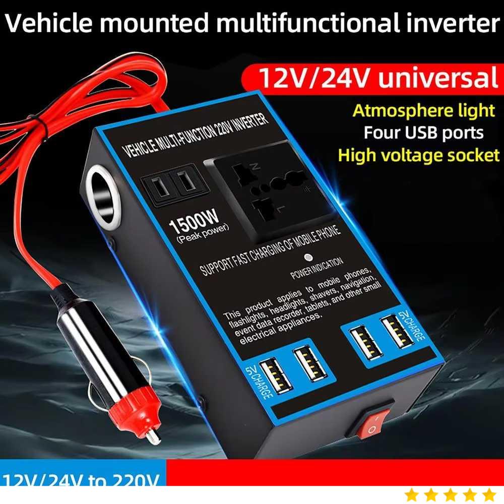 PENGWEI Car Power Inverter DC 12V/24V to DC 220V 4 USB Port - PW15