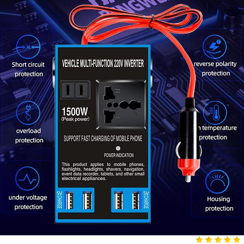 PENGWEI Car Power Inverter DC 12V/24V to DC 220V 4 USB Port - PW15