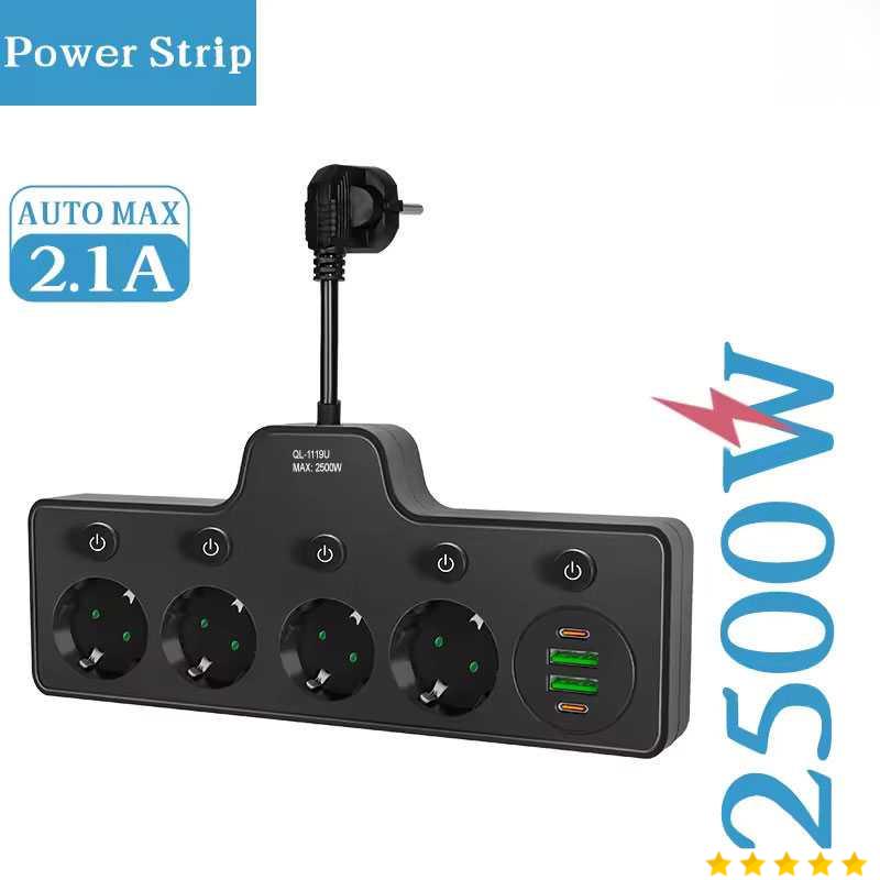 QIAOLIAN Stop Kontak USB Type C EU Plug 10A 110-250V 2500W - QL-1119U/QL-1118U