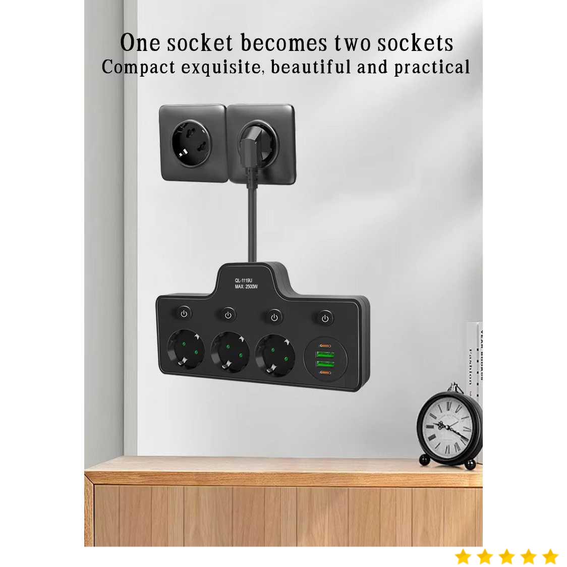 QIAOLIAN Stop Kontak USB Type C EU Plug 10A 110-250V 2500W - QL-1119U/QL-1118U